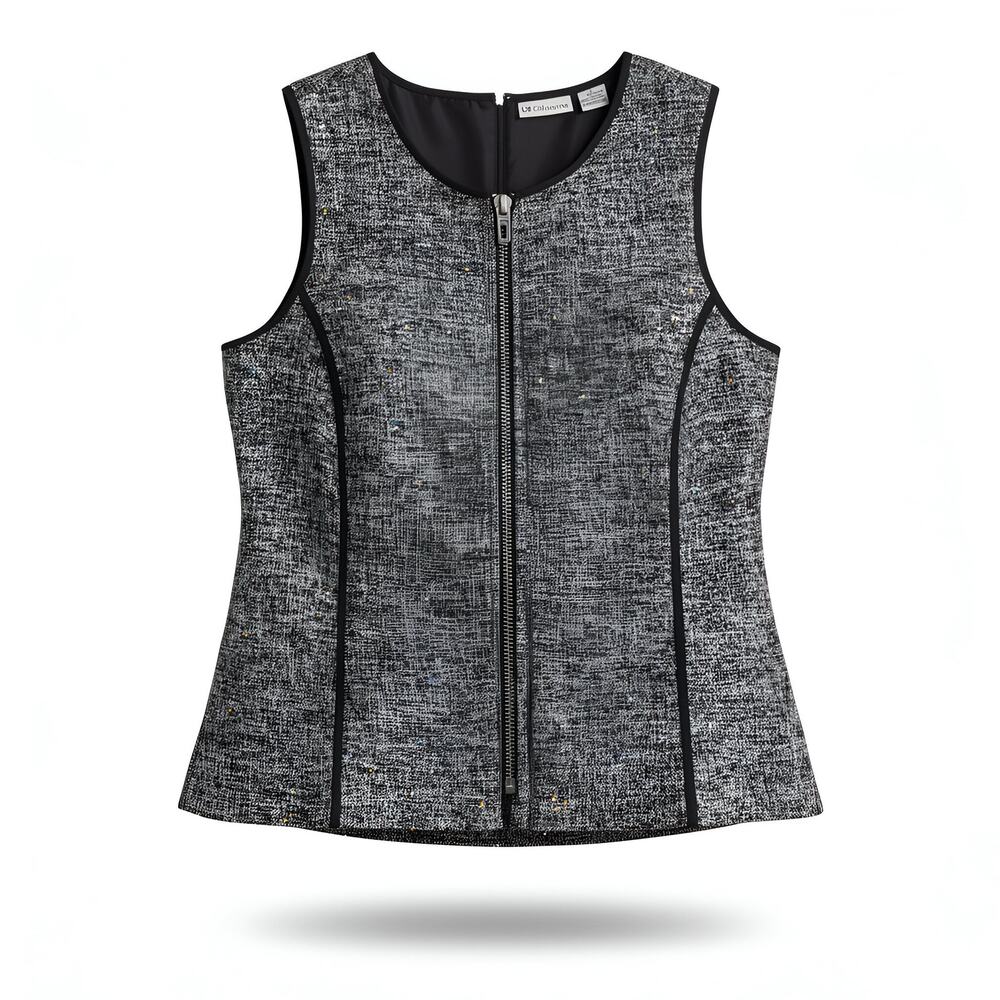 Liz Claiborne Tweed Vest - Women's Large Gray Black Sleeveless